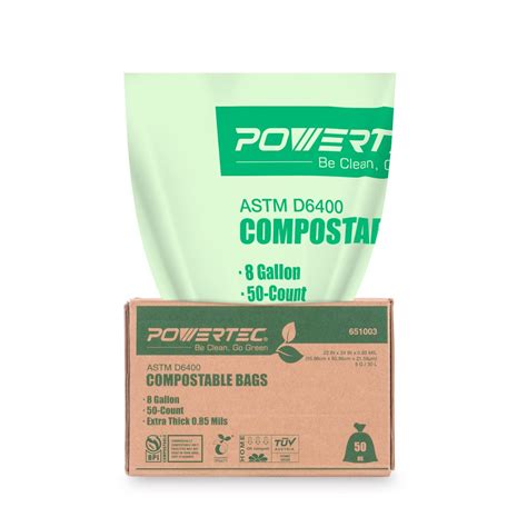 POWERTEC ASTM D6400 Certified Compostable Bags – 50 Count | 30 Liter ...