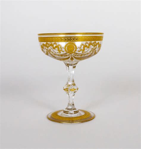 Congress Style Gilt Crystal Coupe Champagne Glasses by Saint-Louis, Set ...