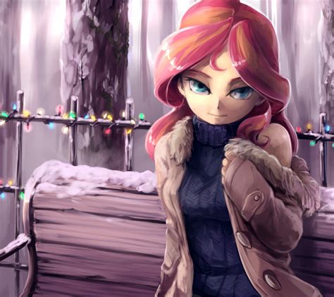 Download wallpaper snow, Girl, art, shop, blue eyes, lanterns, sweater ...