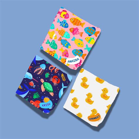 Personalised Muslin Handkerchief Set - Aqua (Pack of 3) with Name Labe ...