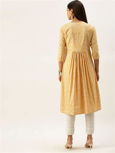 Vedic Women Yellow Off White Ethnic Motifs Printed Anarkali Kurta