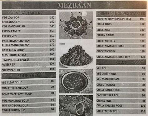 Menu at Mezbaan, Nagpur, Third Floor