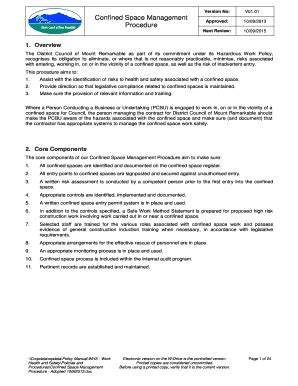 Fillable Online Version No Confined Space Management Approved Procedure ...