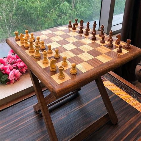 Buy India Meets India Wooden Chess Table [Brown], Puzzle Wooden Games ...