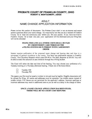 Adult Name Change Packet - Franklin County Probate Court - Fill and ...