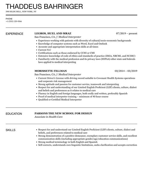 Medical Interpreter Resume Samples | Velvet Jobs