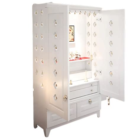 Bheema Teak Wood Pooja Mandap with Door (White) – DZYN Furnitures