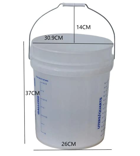 Graduated Measuring Bucket 5 Gallon Plastic Pail Made From Semi-transparent White Heavy-duty ...