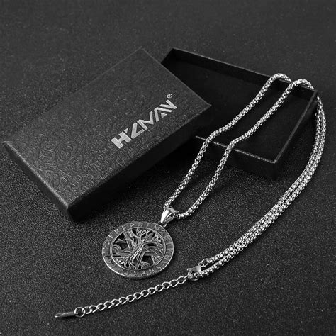Buy HZMAN Norse Vikings Runes Amulet Pendant Necklace The Tree Of Life ...