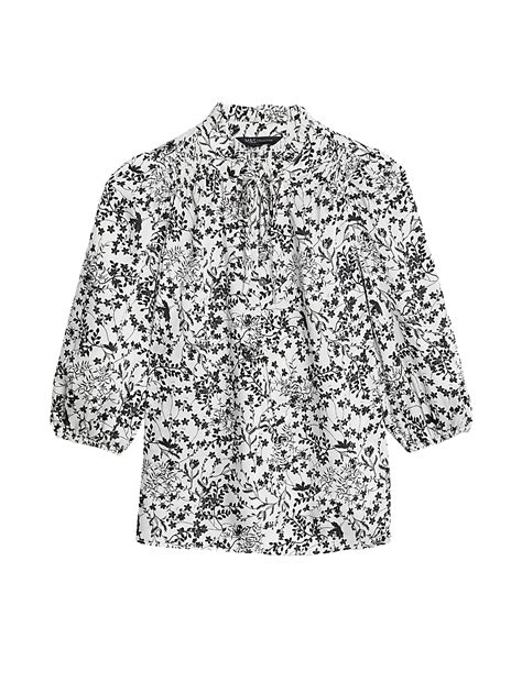 Buy Printed Frill Neck Tie Front Popover Blouse at Marks & Spencer