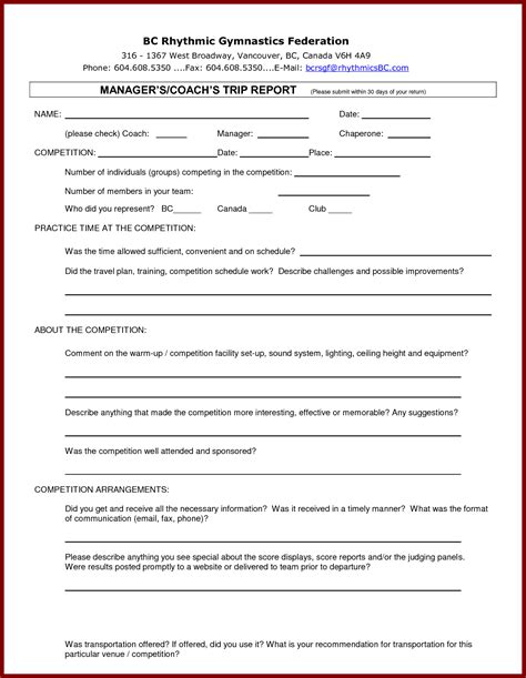 Trip Report Template Word