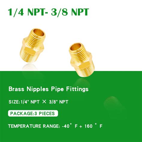 Buy Tnuocke 3pcs 3/8 NPT Male x 1/4 NPT Male Solid Brass Nipple Pipe ...