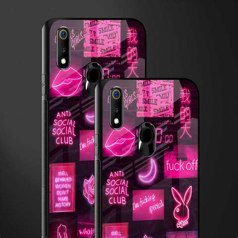 Black Pink Aesthetic Collage Phone Cover for Realme 3 Pro | Glass Case ...