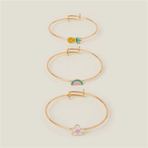 Girls Metal Bangle Bracelets Gold Pack Of 3 - Accessorize India
