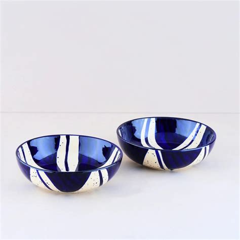 Premium Blue Splash Ceramic Bowl Set of 2 | BlackCarrot