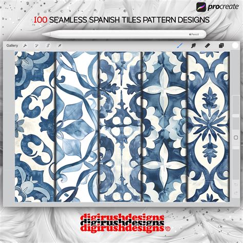 Spanish Tile Pattern Procreate Brushes, Seamless Watercolour Geometric ...