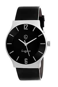 Lugano LG 1096 Slim Black Glass/Leather Analog Watch : Amazon.in: Fashion