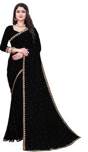 Buy SDK FASHION Embellished Bollywood Lycra Blend Black Sarees Online ...