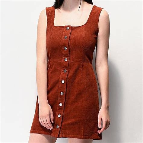 Burnt orange corduroy button up dress from Empyre /... - Depop