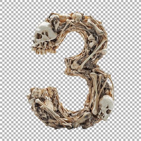 3d rendering of a alphabet number 3 made with bones on transparent ...