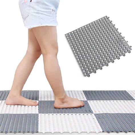 Interlocking PVC Floor Tiles - 11.8” Waterproof Mats with Drain Holes ...