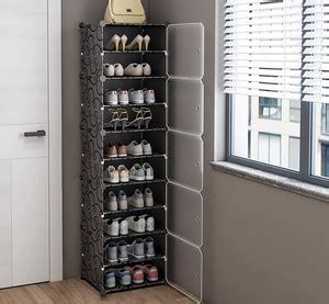 CITRODA 5 Door 10 Shelf Plastic Collapsible Shoe Rack with Doors Shoe ...