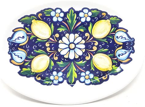 Buy Nova Deruta Serving Appetizer Oval Tray Dish Plate, Blue with Daisy ...