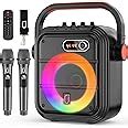 JYX Karaoke Machine with 2 Wireless Microphones, RGB Light PA System ...