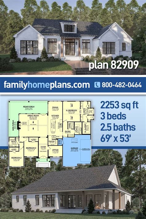 House plan 82909 transitional modern farmhouse with 3 bedrooms 2 5 ...