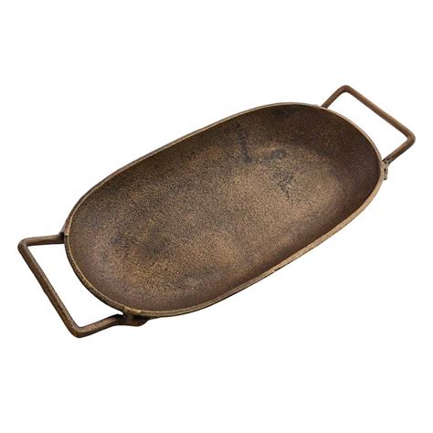 Brown Metal Tray with Handles, 19"