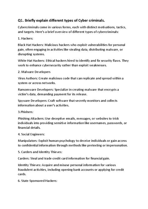 Cyber U1: Overview of Cyber Criminals and Their Tactics - Studocu