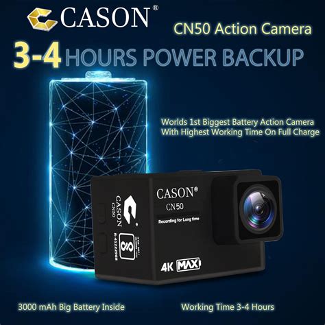 CASON CN50 Action Camera with 3000 mAh Inbuilt Battery (3-4 Hrs Work t ...