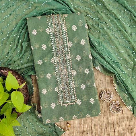 RANISA - Brocade Pastel Green With Kurta Patti Top Plain Bottom And A ...
