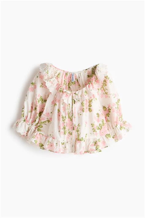 Women's Cream/Floral Broderie anglaise cotton blouse | H&M IN