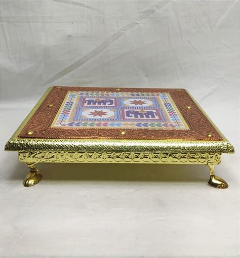 Buy AtoZ India Cart Handmade Pooja Chowki Wooden Puja Bajot Brass ...
