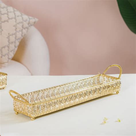 Gold Long Tray With Handles Online - Premium Decorative Tray | Nestasia