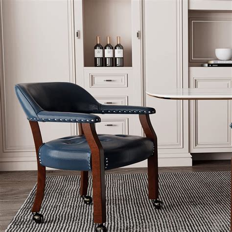Amazon.com: JESONVID Dining Chair with Casters & Arms, PU Poker Chairs ...