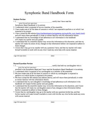 Fillable Online performingarts lexingtonma Symphonic Band Handbook Form ...