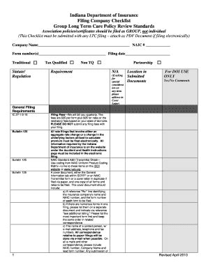Fillable Online Group Long Term Care Policy Filing Checklist Fax Email ...