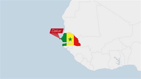 Senegal map highlighted in Senegal flag colors and pin of country capital Dakar. 22221761 Vector ...