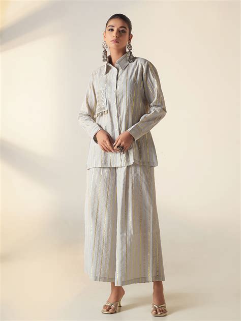 Black Embroidered Cotton Lurex Co-ord Set- Set of 2