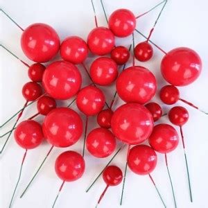 noble foods Red Faux Ball Toppers for Cake Decoration (20 Pcs) Cake ...