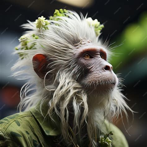 Premium Photo | A monkey with flowers on his head