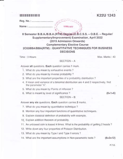 QT 2 - previous year's question paper for practice - t r t I K22U 1243 ...