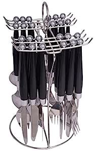 Sethi Stainless Steel Mixed Cutlery Set with Holder, 25-Piece, Black ...