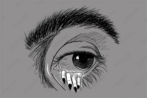 Scary Eye Drawing Around Abstract Doodle Black Line Happy Halloween