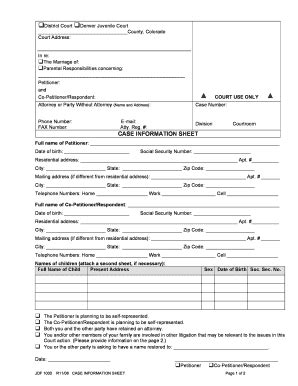 Bill Of Sale Form Colorado Divorce Case Information Sheet | pdfFiller