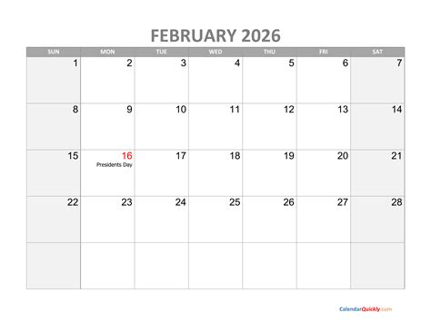 February 2026 Calendar Printable Wiki