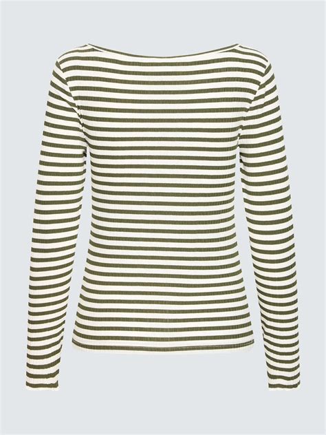 ICHI Cella Stripe Long Sleeve Top, Cloud/Rifle Green