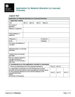 Fillable Online nt gov Application for Material Alteration to Licenced ...